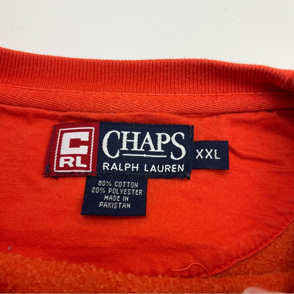 Vtg 90s Chaps Ralph Lauren Mens XXL Spell Out Crewneck Sweatshirt Orange *FLAW - Picture 2 of 12